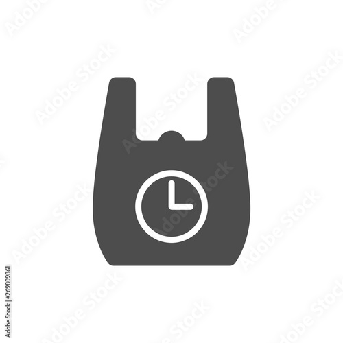 plastic bag with clock icon. stop using plastic bag silhouette vector icon. say no to plastic bag. plastic recycling, plastic ban and stop plastic pollution to save environment and ecology of earth