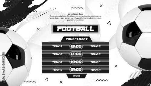 Soccer poster or flyer design. Football ball flyer concept. Design for sport bar ticket sale sport promotion. Tournament, championship design. Vector soccer sport club, academy flyer or invitation.