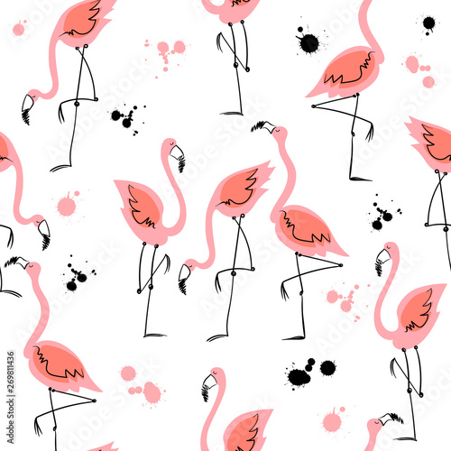 Seamless pattern with flamingos. Summer motifs. Vector