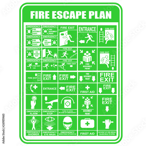 set of icons, fire escape plan