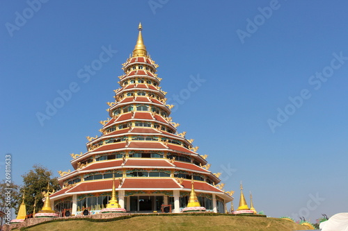 Chiang Rai Province, Thailand - February 20, 2014: Beautiful 9 storey pagoda at Wat Huay Pla Kang Temple, Chiang Rai Province, Thailand