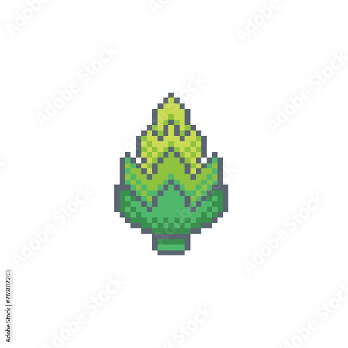 Pixel art artichoke icon.Vegetables vector sign for for web, mobile design and pixel games.