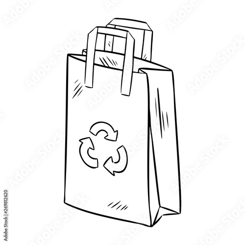 Eco friendly paper bag doodle. Ecological and zero-waste product. Go green living