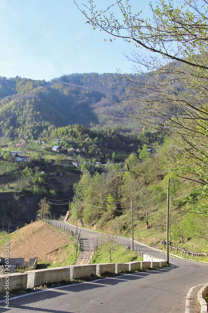 Photo of the road in the mountains, spring, Georgia, Adjara region Photo of the road in the mountains, spring, Georgia, Adjara region