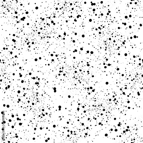 Splash vector seamless pattern. Black and white hand drawn spray texture. Black spots on white backdrop
