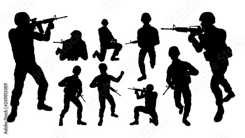 Military army soldier armed forces set of high quality detailed silhouettes 