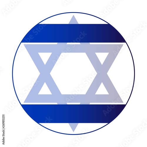 Round button Icon of national flag of Israel with blue David star. Vector EPS10 illustration