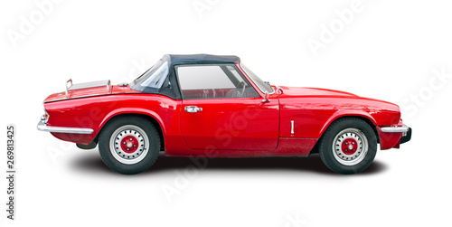 Classic British roadster red car isolated on white