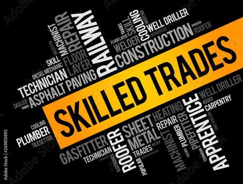 Skilled Trades word cloud collage, social concept background