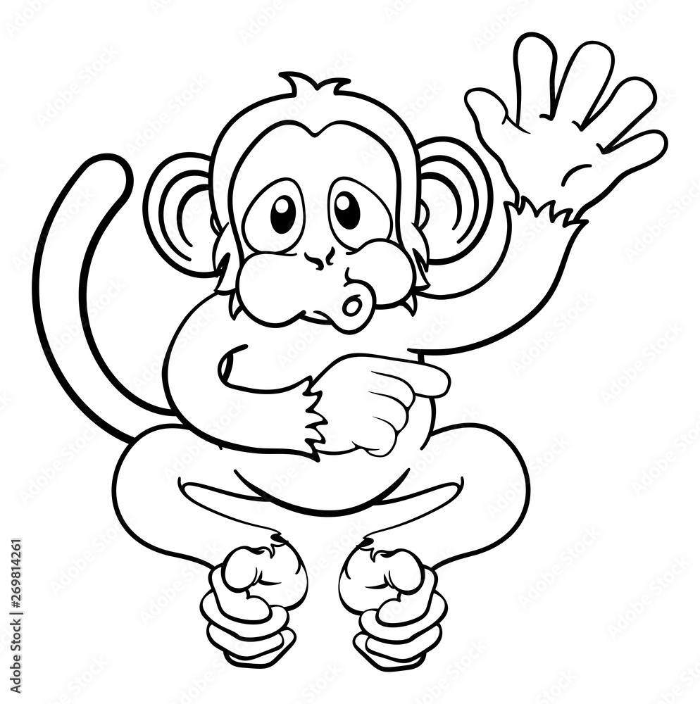 Obraz premium A monkey cute happy cartoon character animal waving and pointing