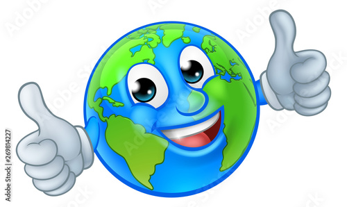 An earth globe world cartoon character mascot giving a thumbs up