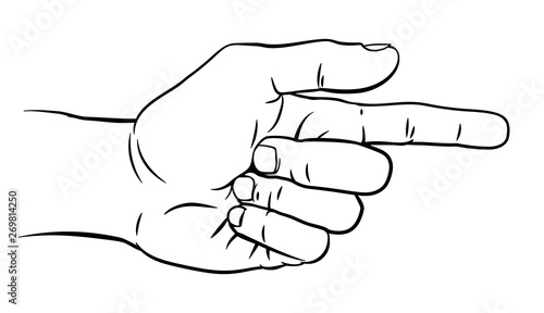 A hand pointing a finger in...