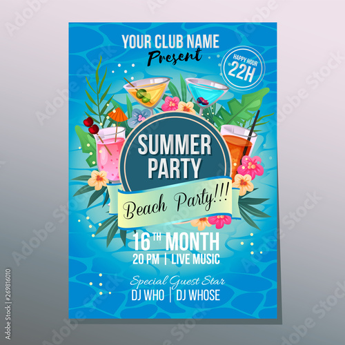 summer beach party poster holiday tropical cocktail