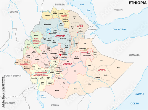 Ethiopia administrative and political map