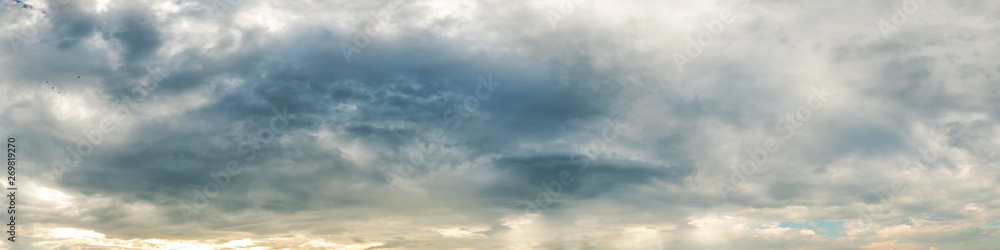 Panorama sky with cloud on a cloudy day. Panoramic image.