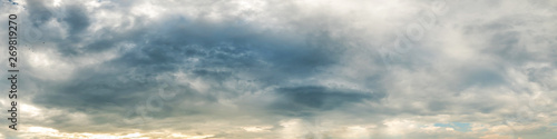 Panorama sky with cloud on a cloudy day. Panoramic image.