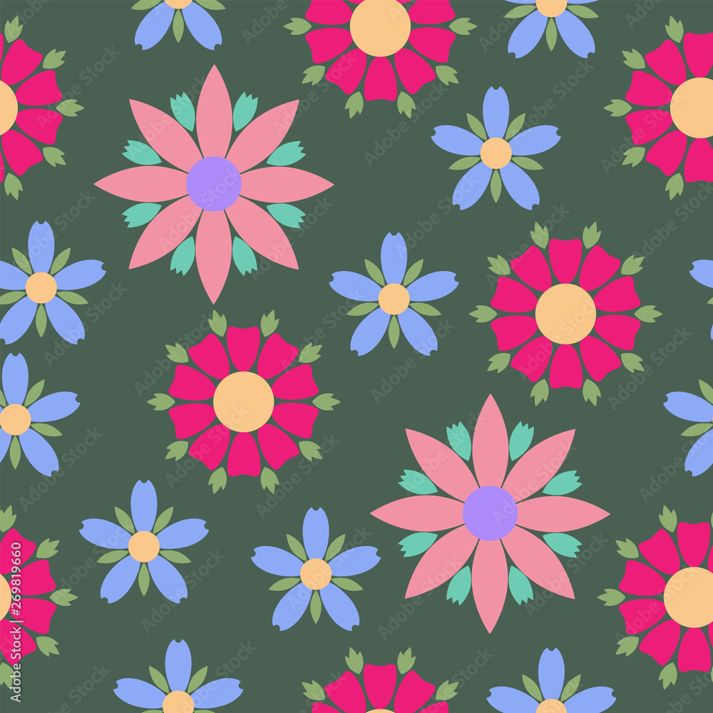 Simple flowers seamless pattern. Summer vector background Simple flowers seamless pattern. Summer vector background