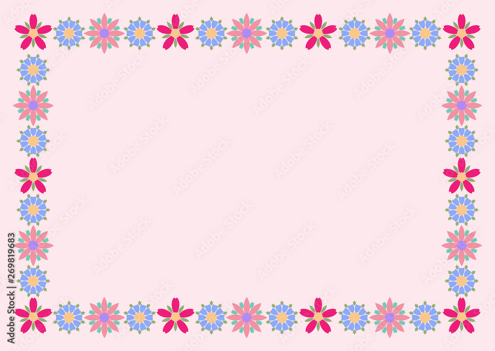Modern floral frame with colorful beautiful flowers