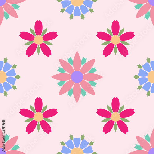 Simple flowers seamless pattern. Summer vector background