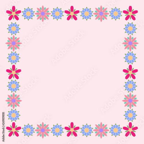 Modern floral frame with colorful beautiful flowers