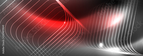 Shiny neon techno template. Neon lines background, 80s style laser rays