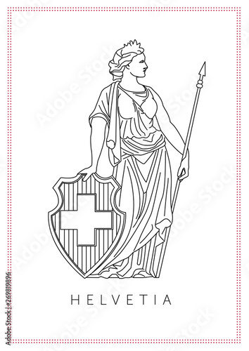 graphic illustration of personified symbol of Switzerland Helvetia