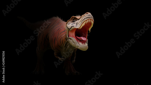 Cuadro en lienzo Tyrannosaurus rex, T-rex dinosaur from the Jurassic period coming out of the dar