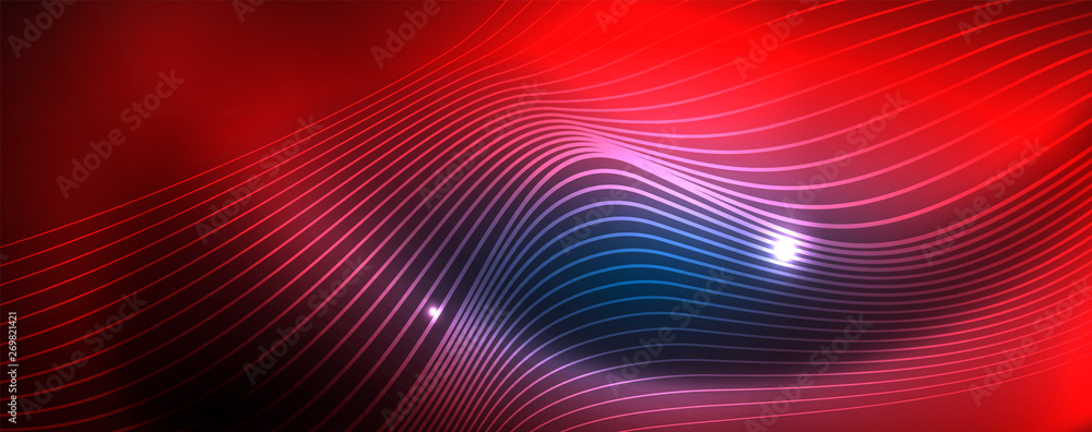 Smooth wave lines on blue neon color light background. Glowing abstract wave on dark, shiny motion, magic space light Smooth wave lines on blue neon color light background. Glowing abstract wave on dark, shiny motion, magic space light