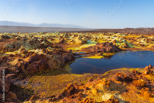 Fototapeta Acid ponds in Dallol site in the Danakil Depression in Ethiopia, Africa