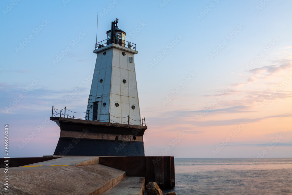 Lake Michigan Lighthouse At Sunset
