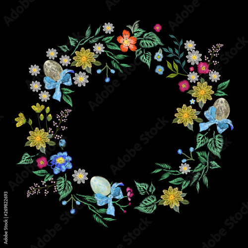 Embroidery floral pattern on Easter theme
