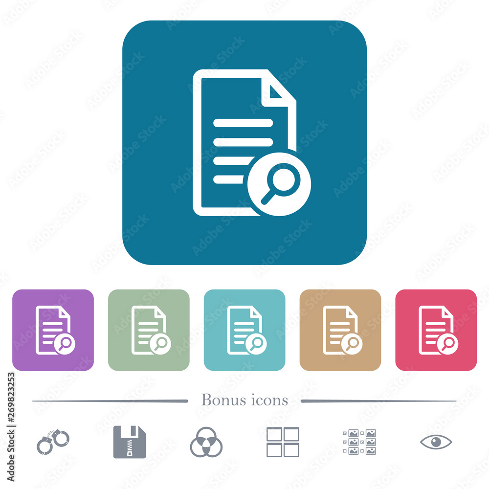Search document flat icons on color rounded square backgrounds Search document flat icons on color rounded square backgrounds