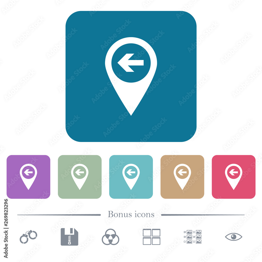 Previous target GPS map location flat icons on color rounded square backgrounds Previous target GPS map location flat icons on color rounded square backgrounds