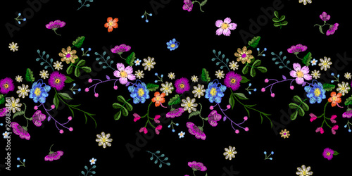 Embroidery floral seamless pattern with fancy flowers.