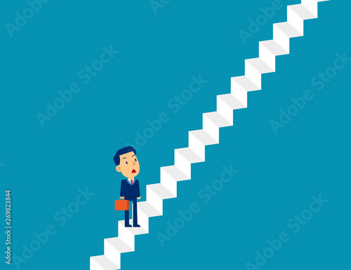 Businessman move up ladder. Concept cute business direction vector illustration, Kid business character design. © zenzen