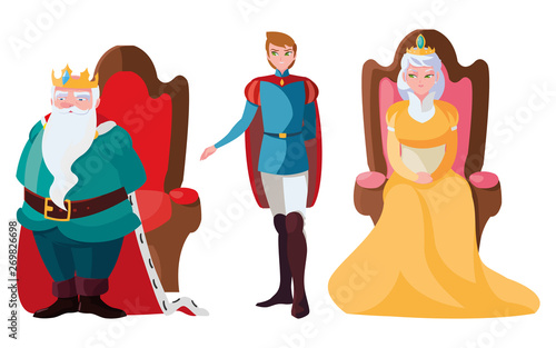 prince charming with queen and king on throne characters
