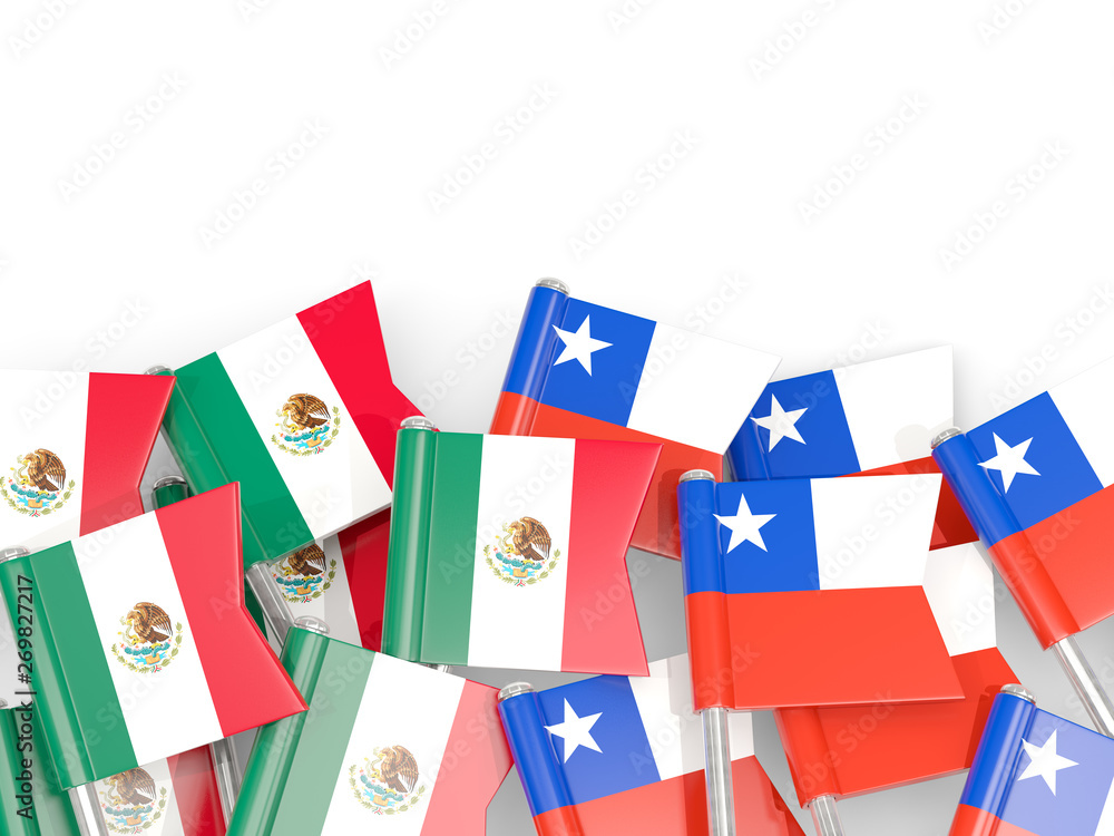Pins with flags of Mexico and chile isolated on white. Pins with flags of Mexico and chile isolated on white.