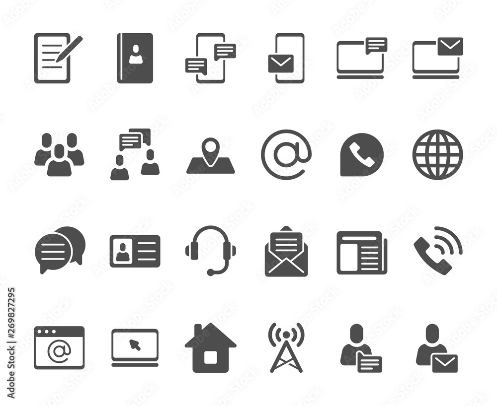 Contact icons. Telephone contacts silhouette, address book icon and email pictogram vector set Contact icons. Telephone contacts silhouette, address book icon and email pictogram vector set