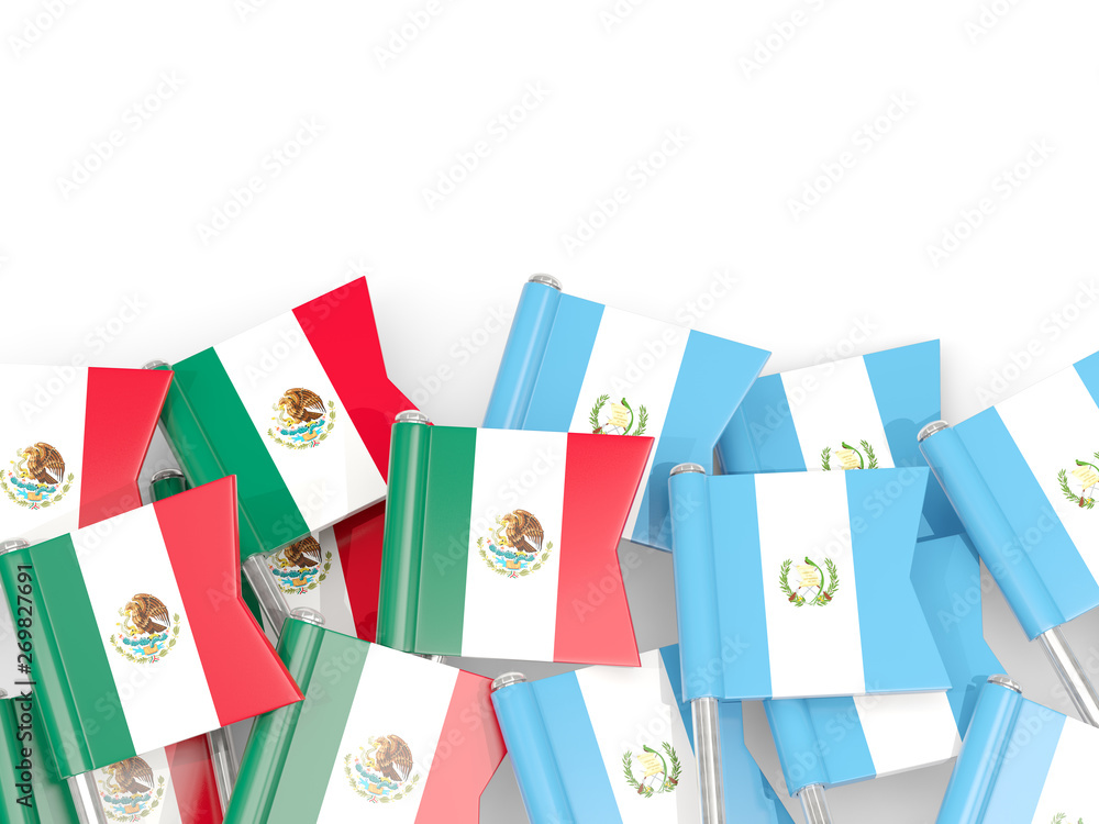 Pins with flags of Mexico and guatemala isolated on white. Pins with flags of Mexico and guatemala isolated on white.
