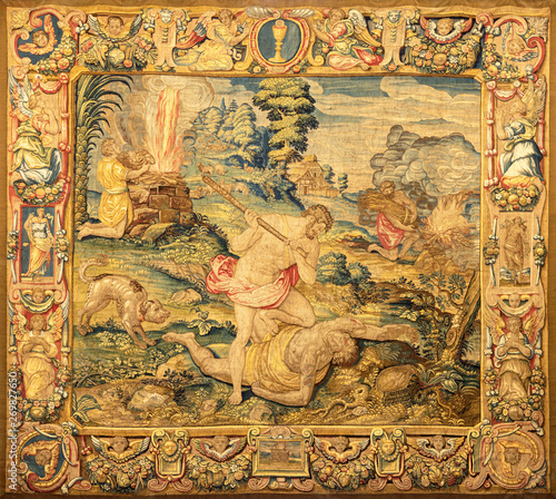 COMO, ITALY - MAY 8, 2015: The tapestry Killing of Abel in The Cathedral (Duomo di Conmo) from 16. cent.