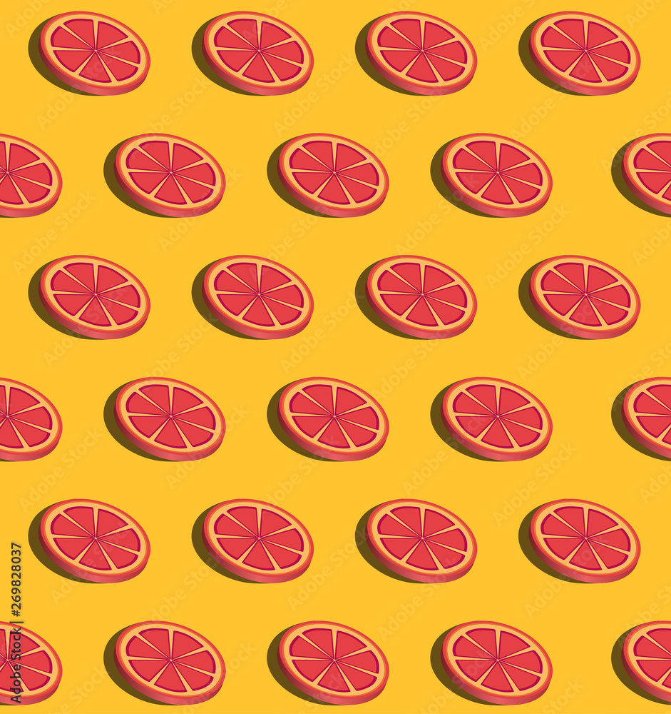 Orange and grapefruit slices isometric composition, seamless pattern 3d