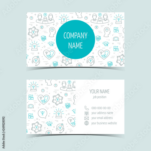 Business cards for psychology center. Promotional products. Line icons. Flat design. Vector
