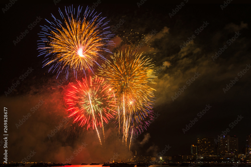 Beautiful sparkle light up on the sky from fireworks at night Beautiful sparkle light up on the sky from fireworks at night