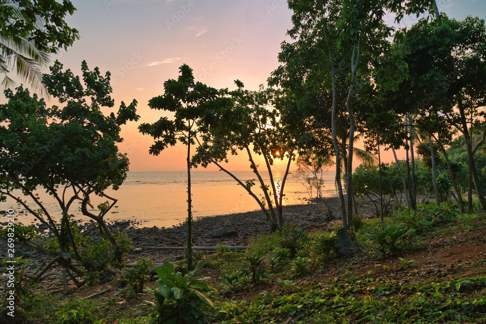 Obraz premium Gloomy tropical sunset