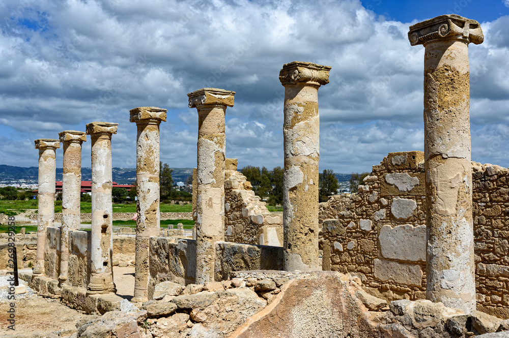 Columns in the Kato Paphos Archaeological Park in Cyprus