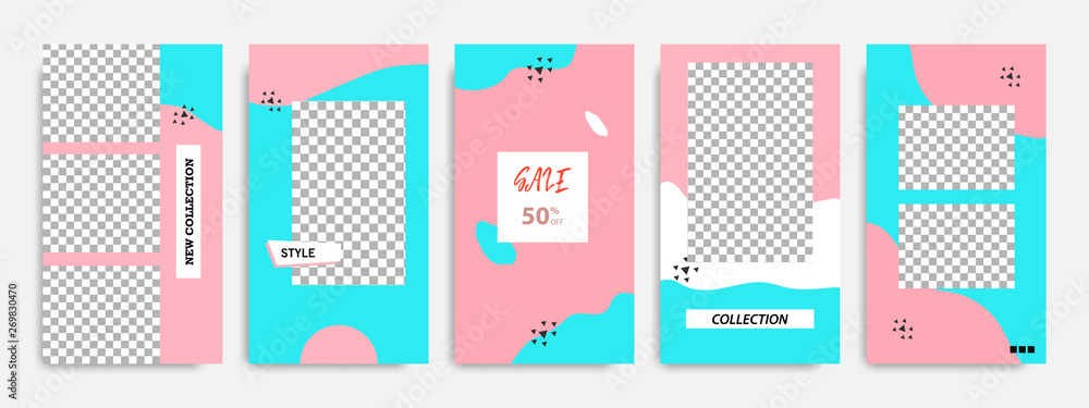 Abstract social media post stories / story template in pink, blue turquoise and white color Abstract social media post stories / story template in pink, blue turquoise and white color