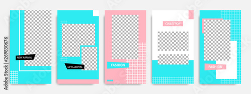 Abstract social media post stories / story template in pink, blue turquoise and white color