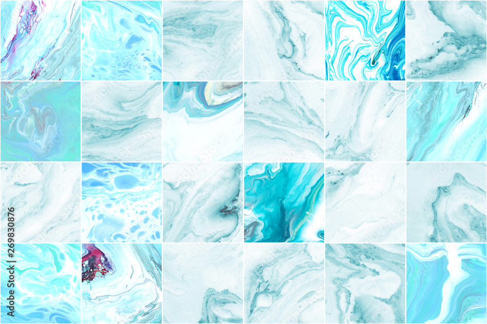 Azure blue marble wall tile texture background. Big square marble tile
