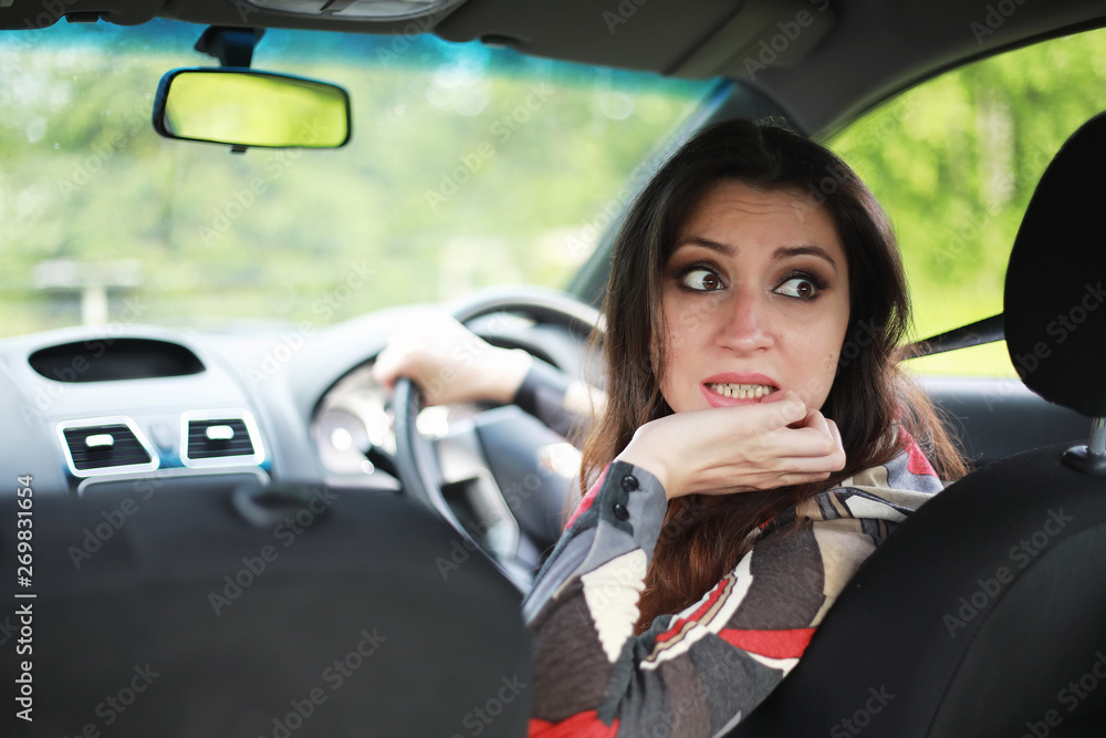 Girl driving a car bad emotions