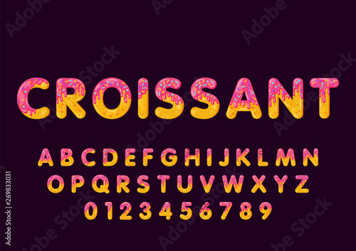 Donut cartoon croissant biscuit bold font style
